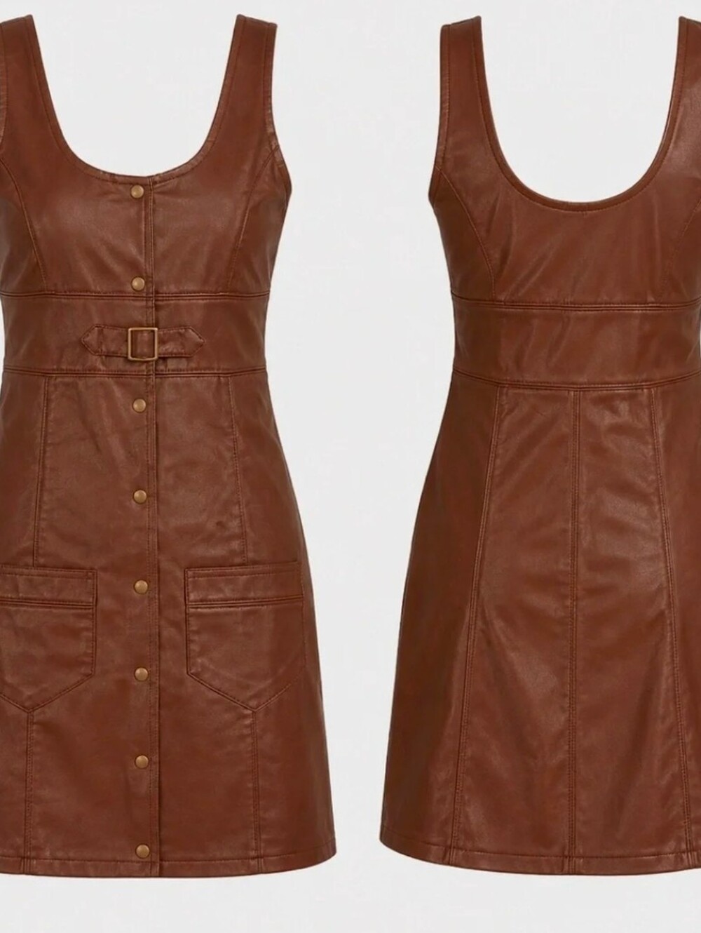 Free People Brown Faux Leather Button-Front Mini Dress